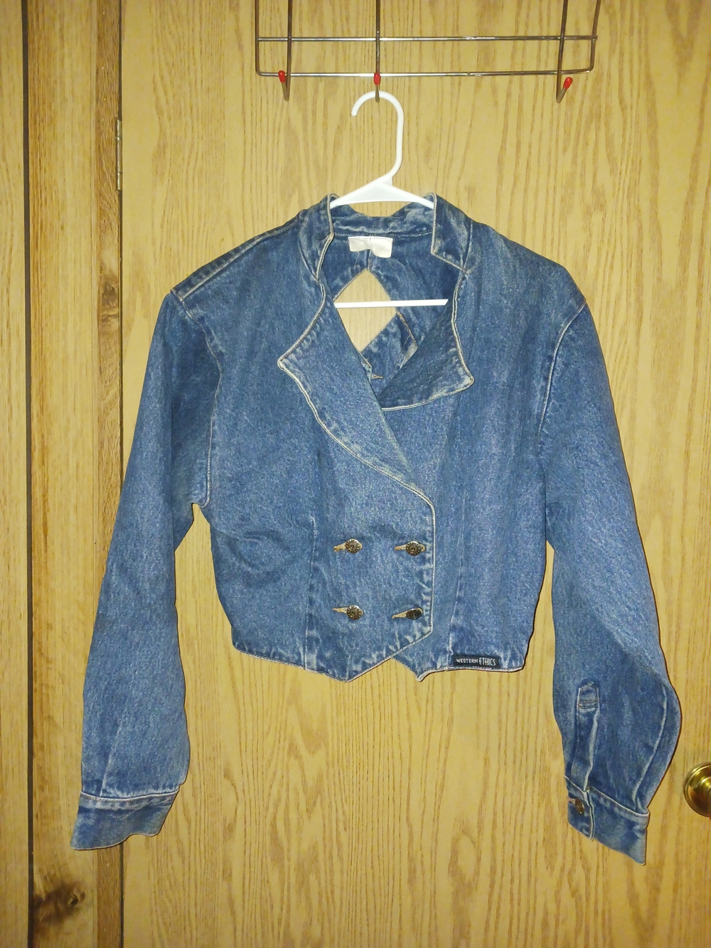 Source Unknown Blue Cropped Double-Breasted Denim Jacket